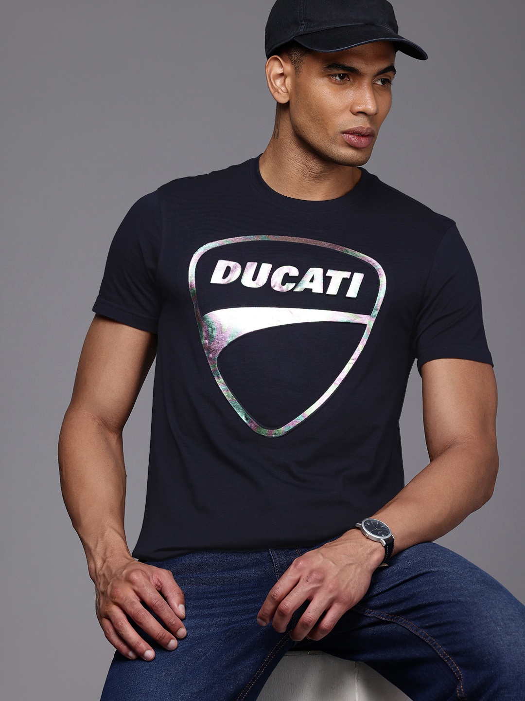 

Ducati Embossed Brand Logo Pure Cotton T-shirt, Navy blue