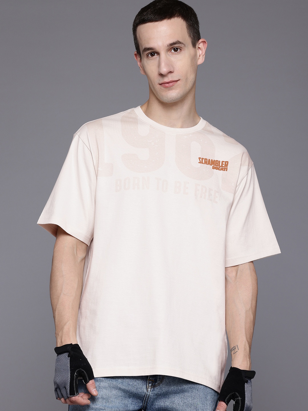 

Ducati Typography Print Pure Cotton Boxy T-shirt, Beige
