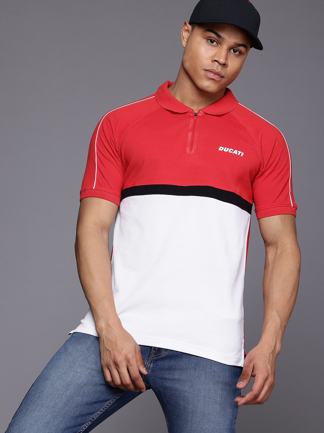 

Ducati Colourblocked Pure Cotton Polo Collar T-shirt, Red