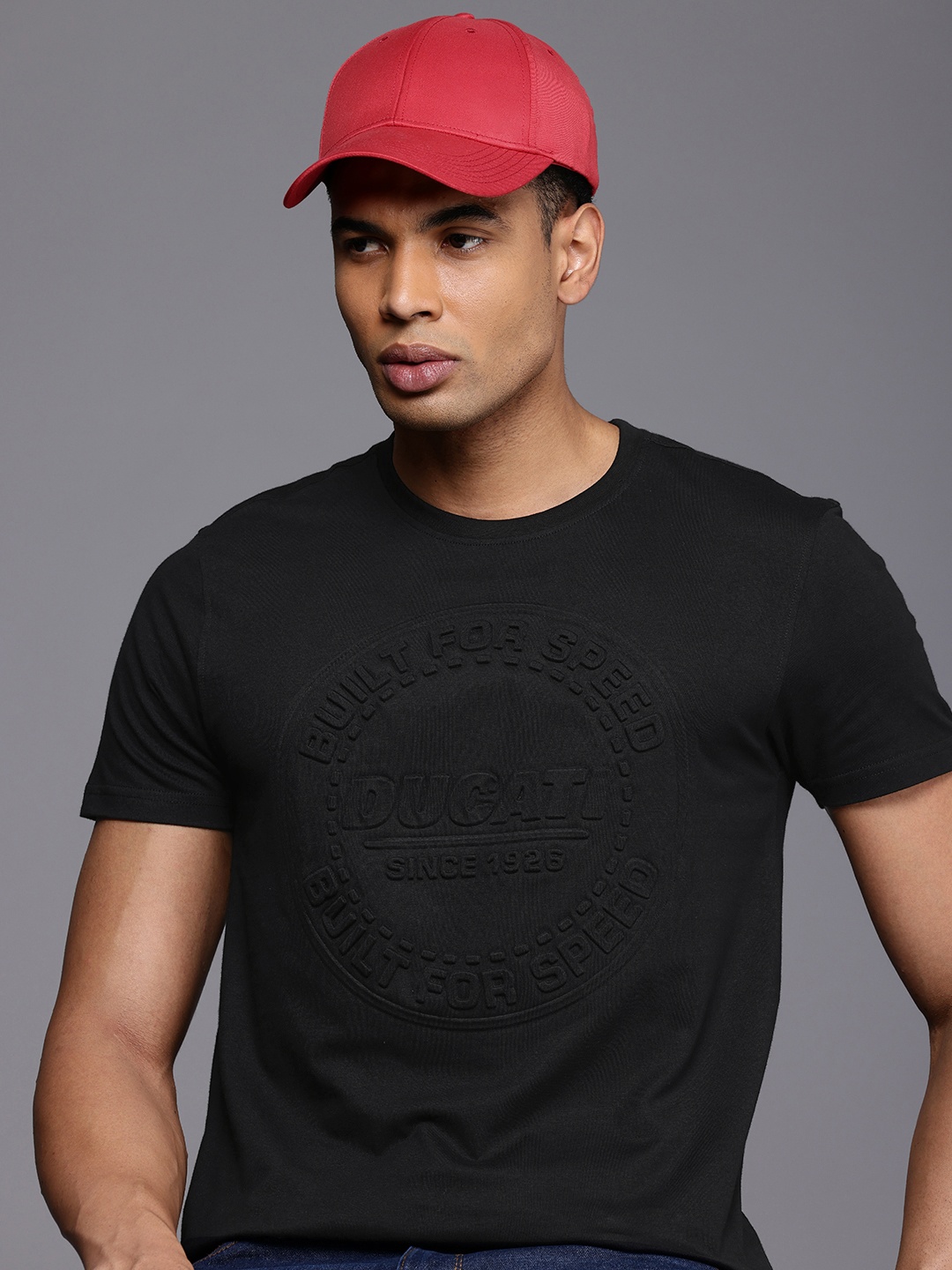 

Ducati Brand Logo Embossed Pure Cotton T-shirt, Black