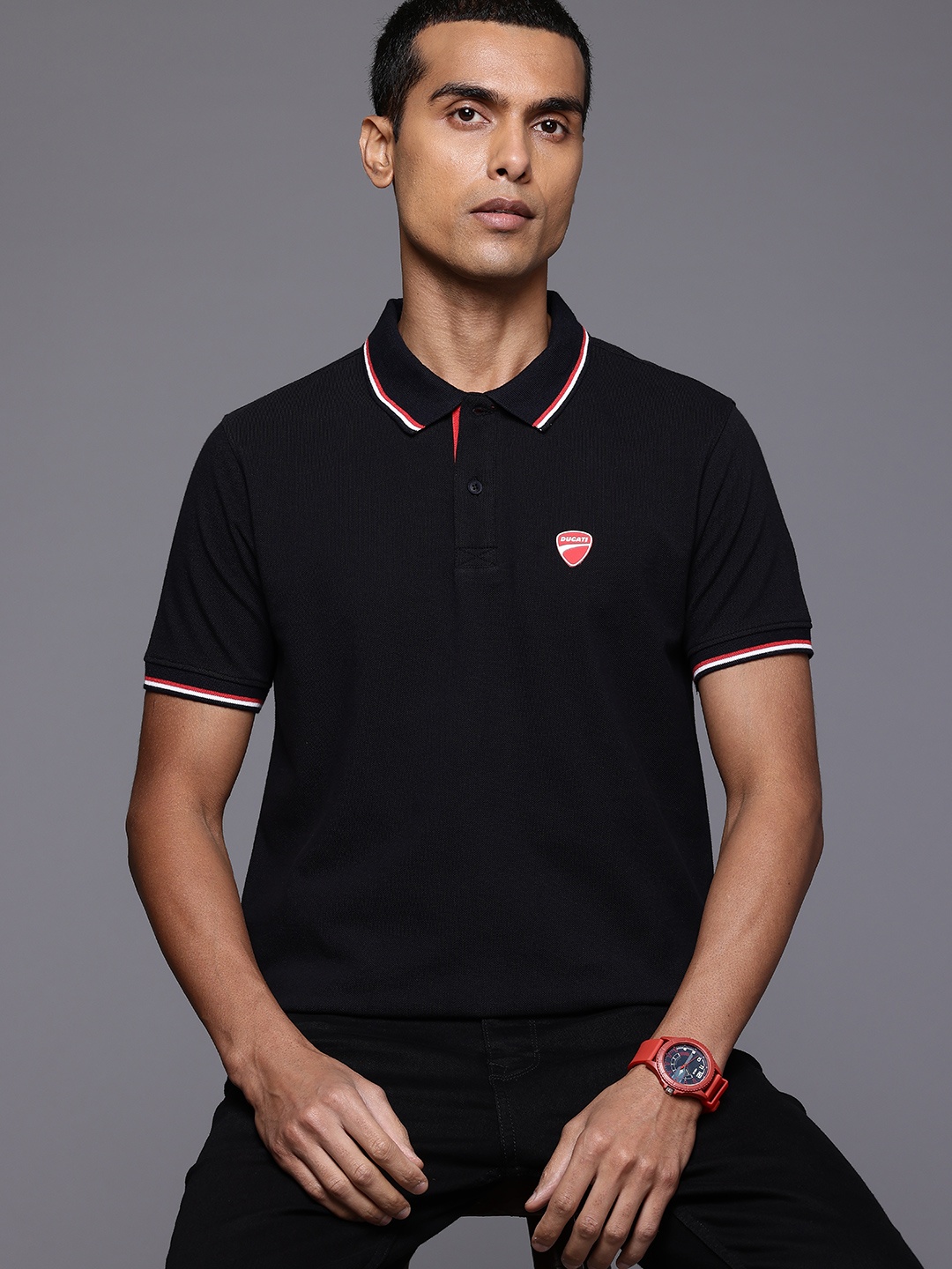 

Ducati Polo Collar Pure Cotton T-shirt, Black