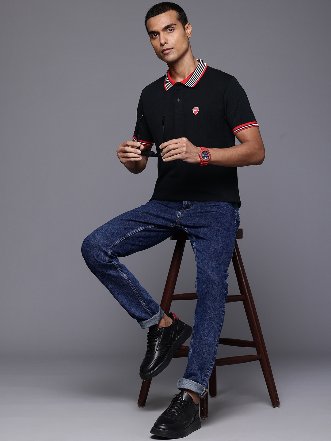 

Ducati Polo Collar Pure Cotton T-shirt, Black