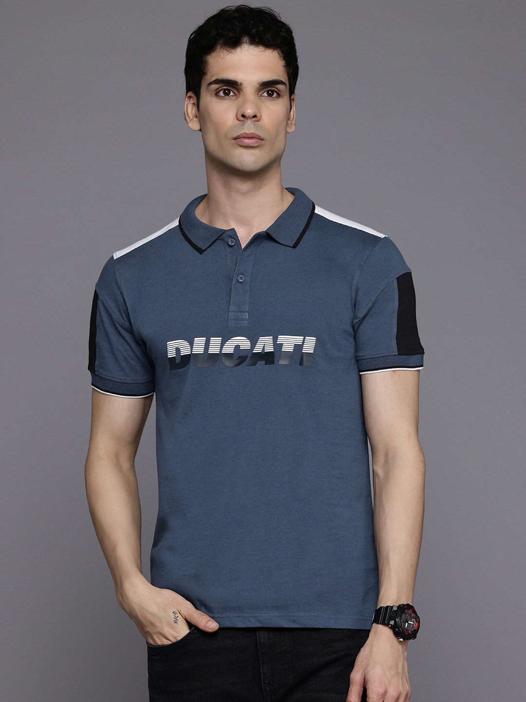 

Ducati Typography Printed Polo Collar T-shirt, Blue