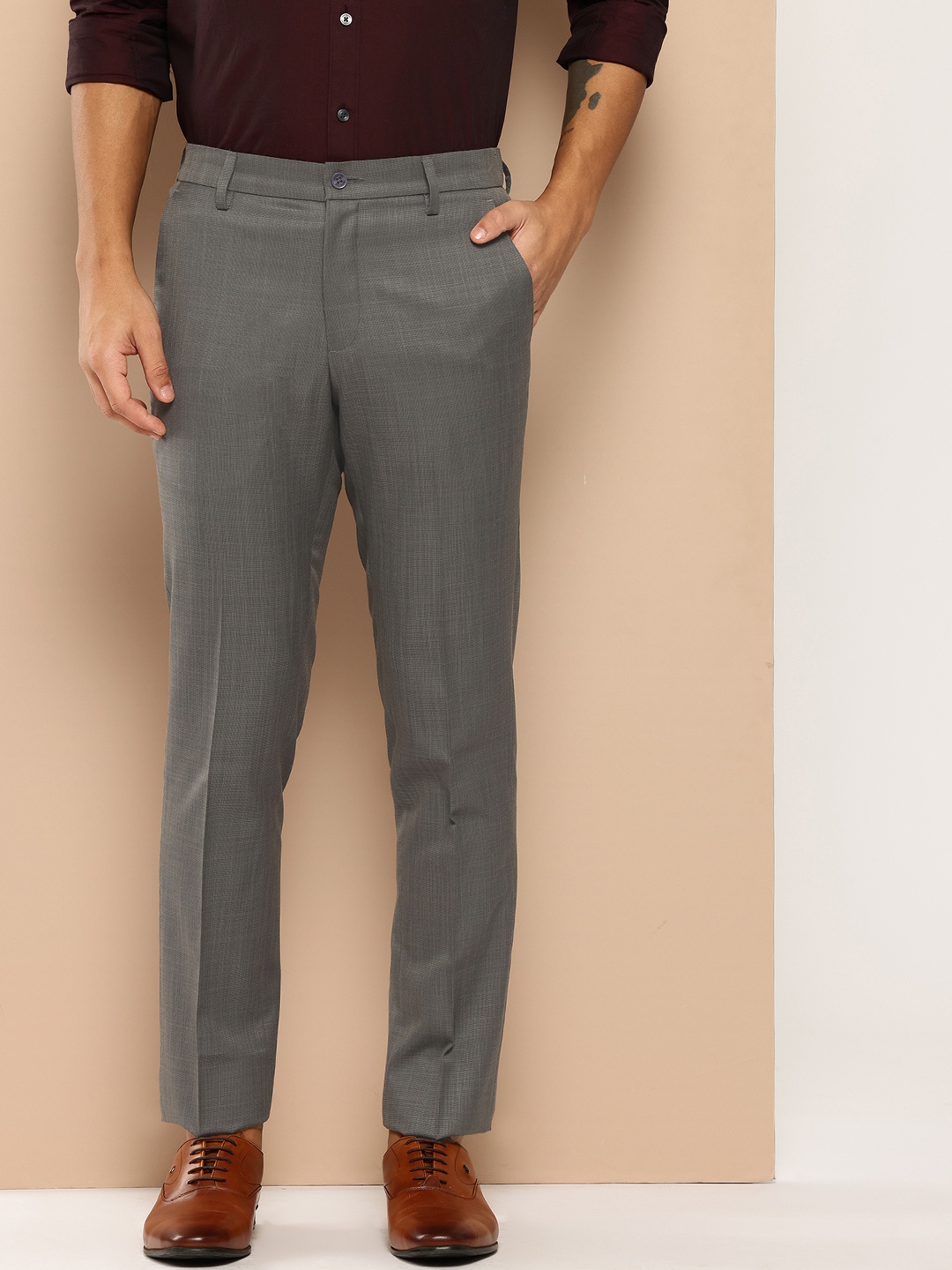 

INVICTUS Men Adjustable Waistband Slim Fit Formal Trousers, Grey