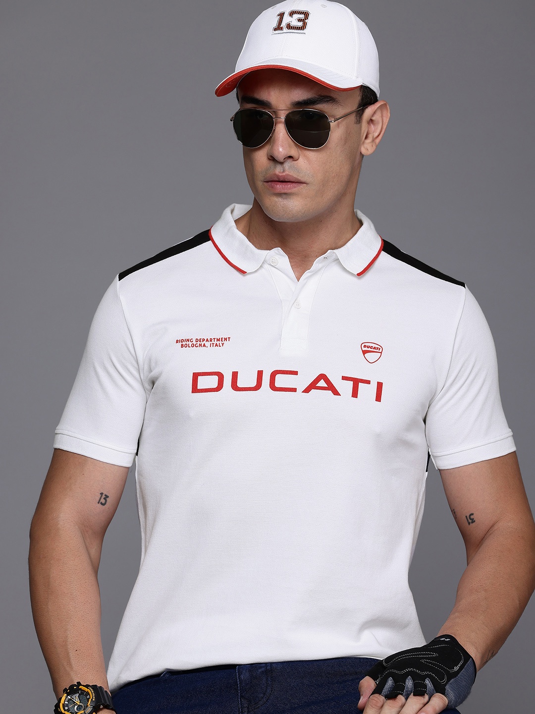 

Ducati Printed Polo Collar Pure Cotton T-shirt, White