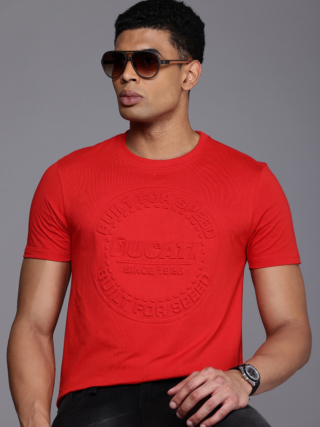 

Ducati Brand Logo Embossed Pure Cotton T-shirt, Red