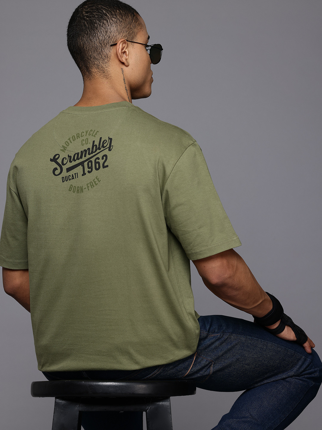 

Ducati Printed Pure Cotton Boxy T-shirt, Olive
