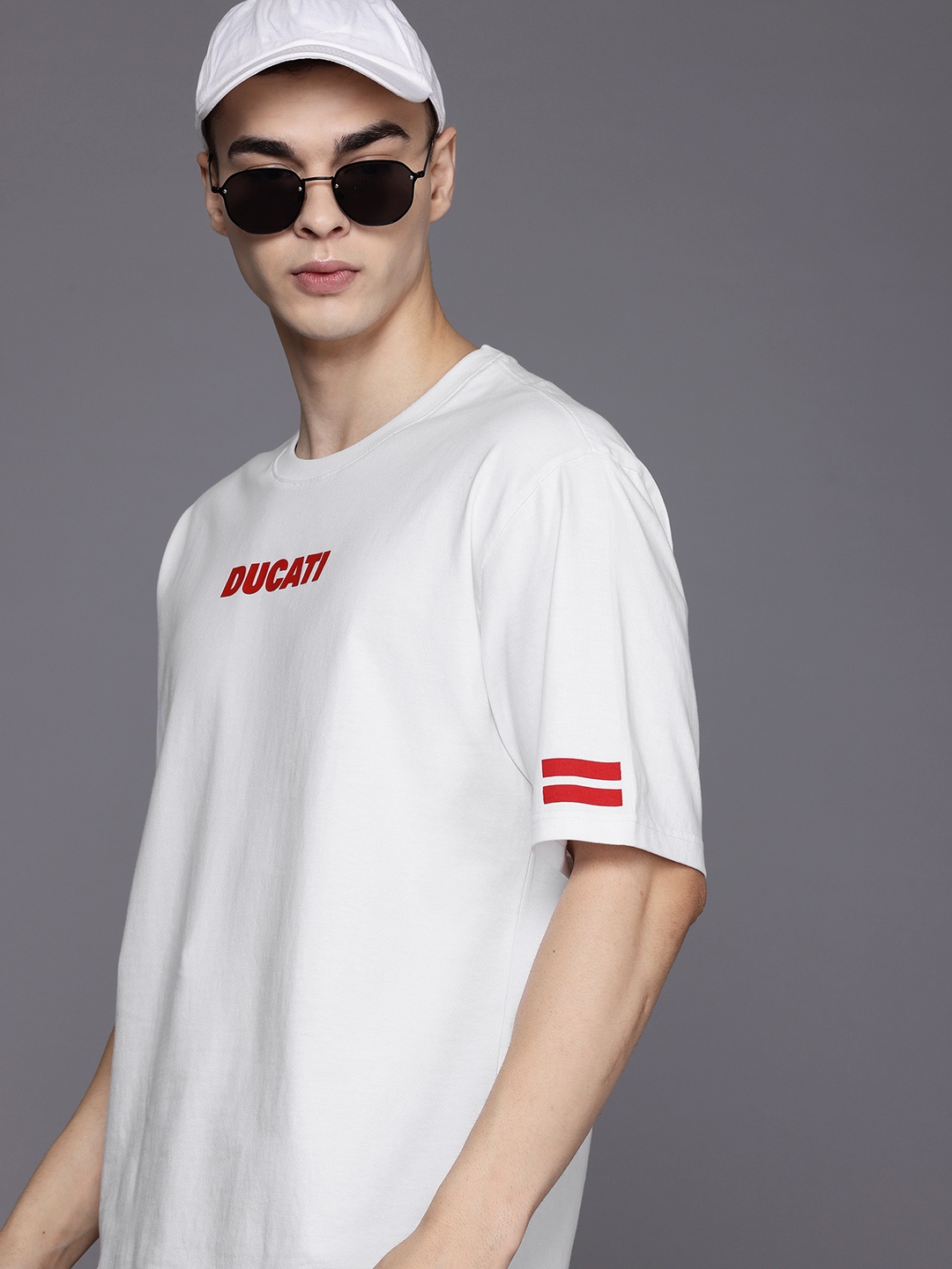 

Ducati Brand Logo Drop-Shoulder Sleeves Pure Cotton Relaxed T-shirt, White