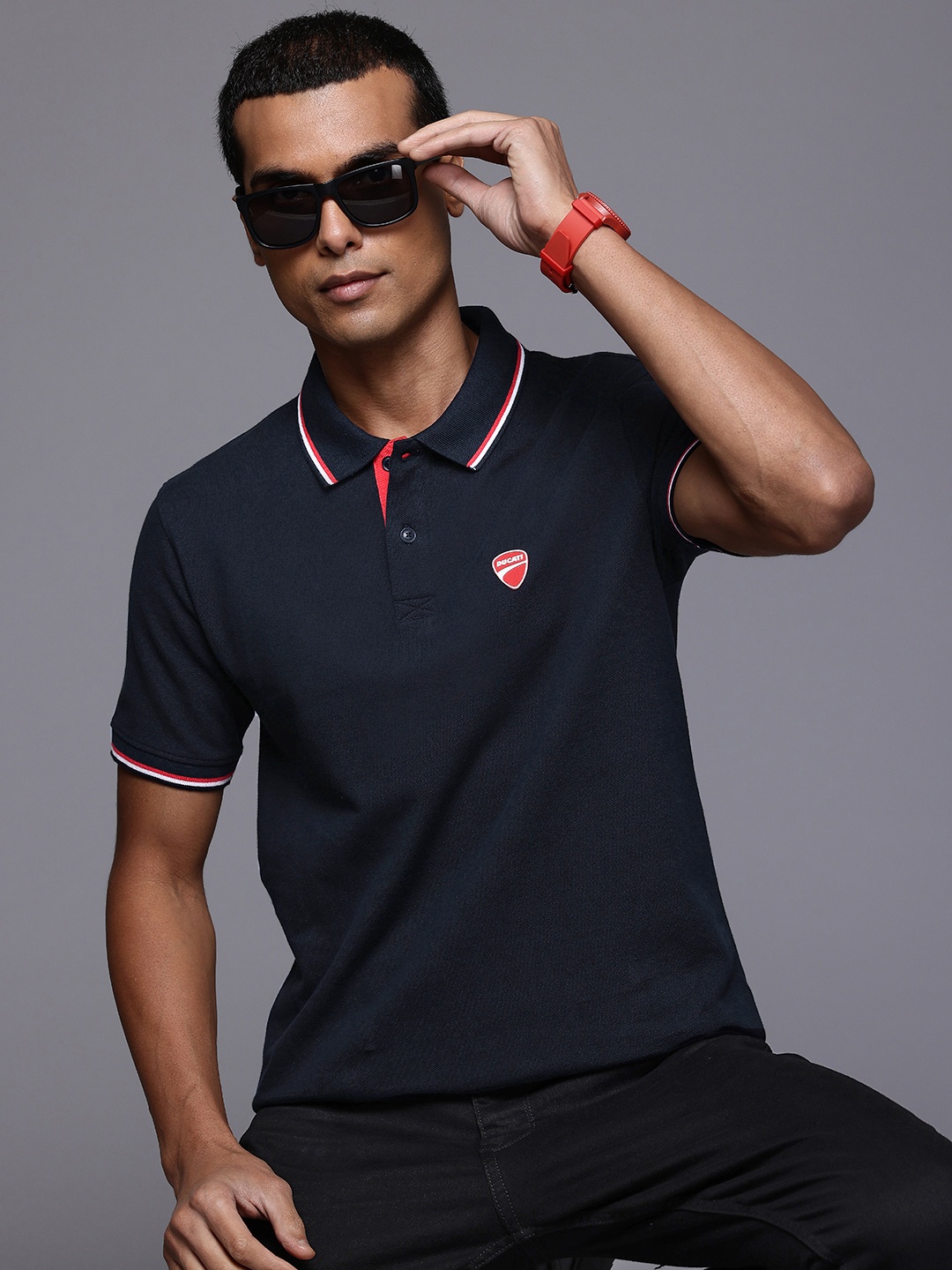 

Ducati Polo Collar Pure Cotton T-shirt, Navy blue