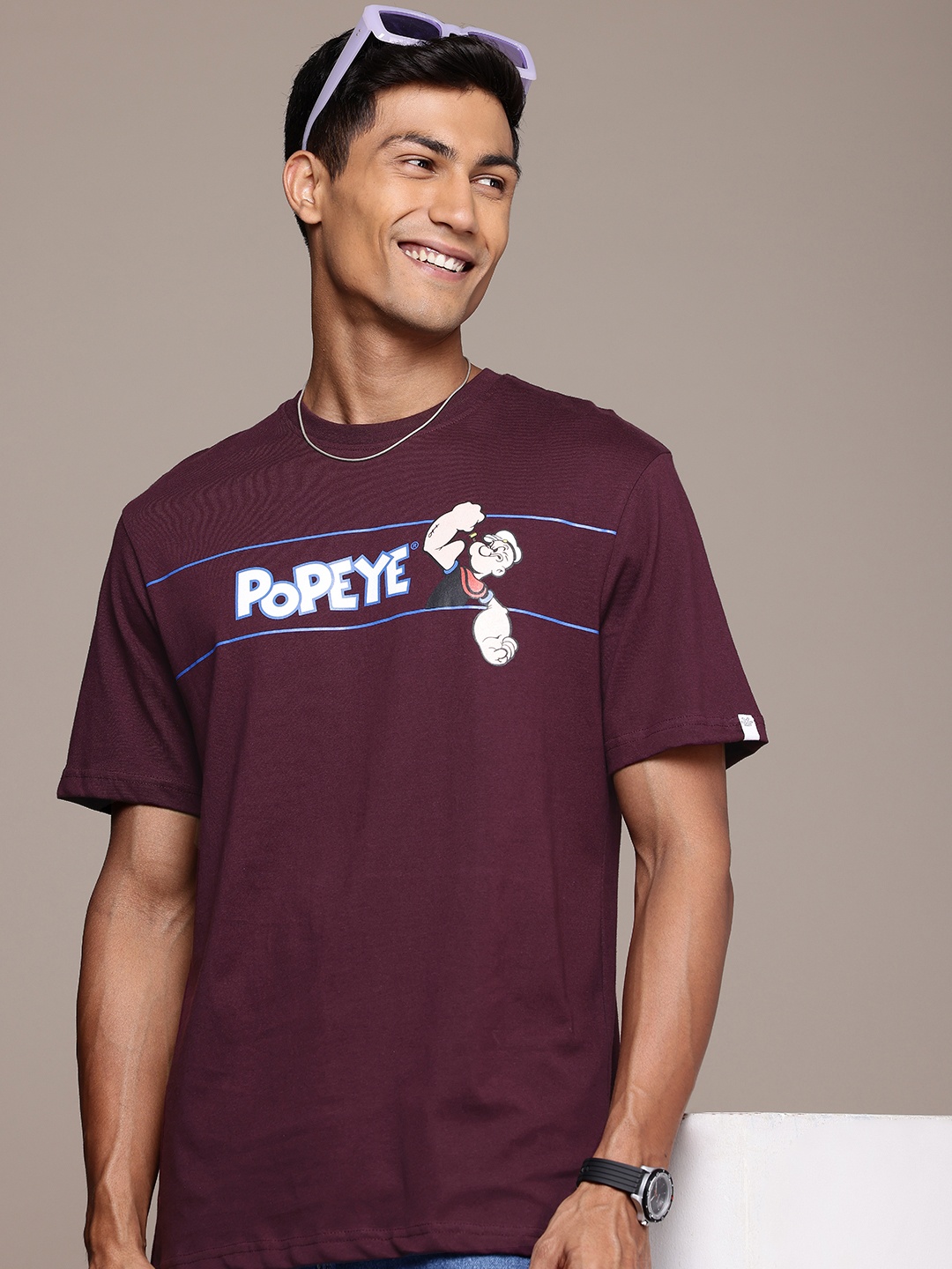 

WROGN Popeye Printed Comfort Fit Pure Cotton T-shirt, Burgundy