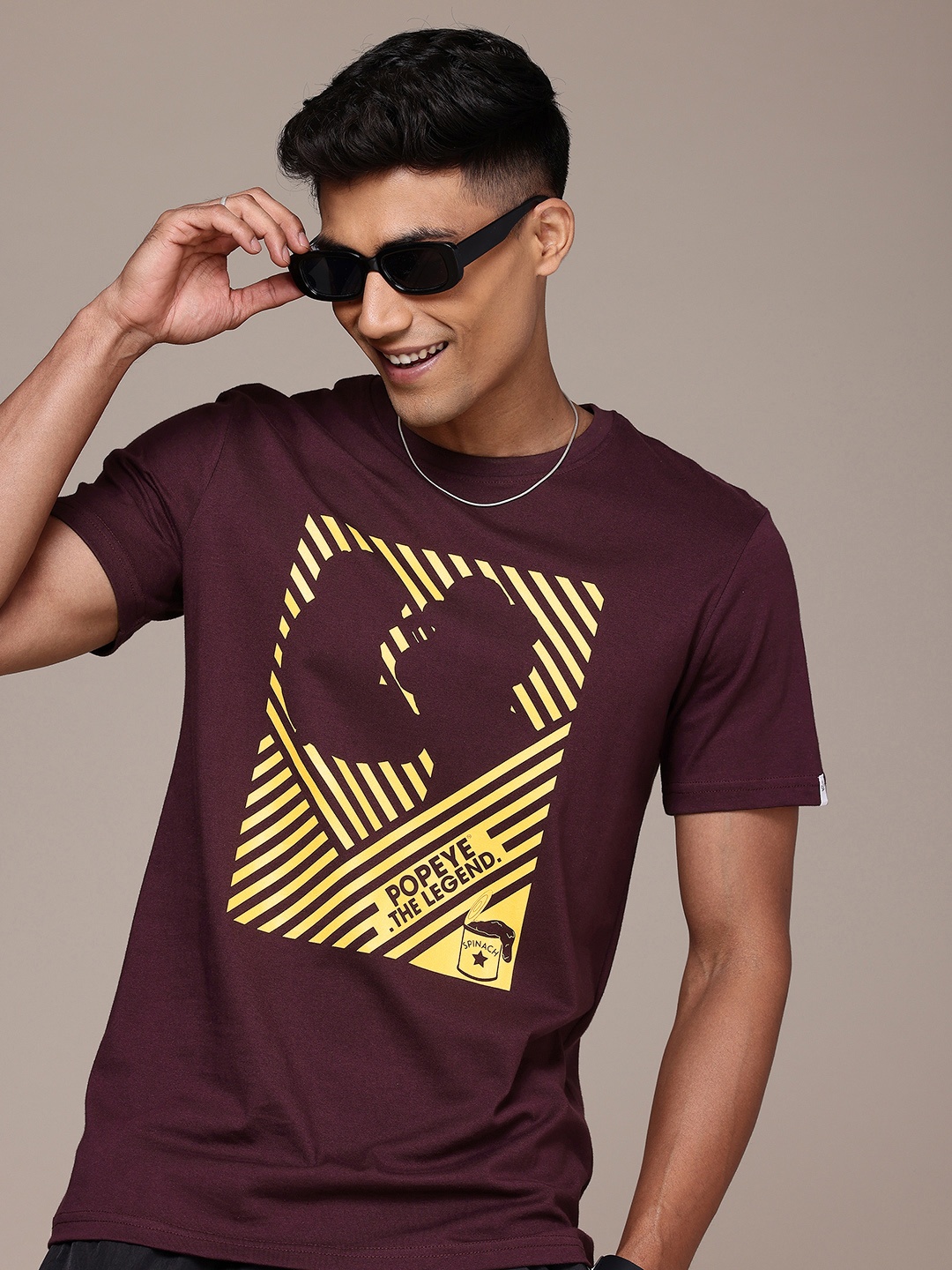 

WROGN X POPEYE Printed Pure Cotton T-shirt, Burgundy
