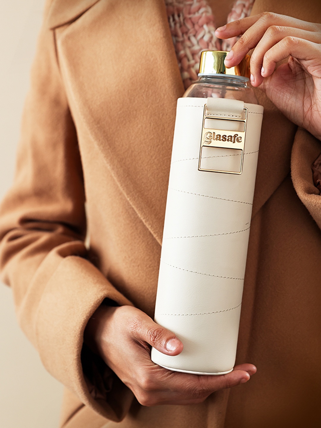 

GLASAFE Beige & Gold Toned Glass Single Wall Vacuum Water Bottle 750 ml