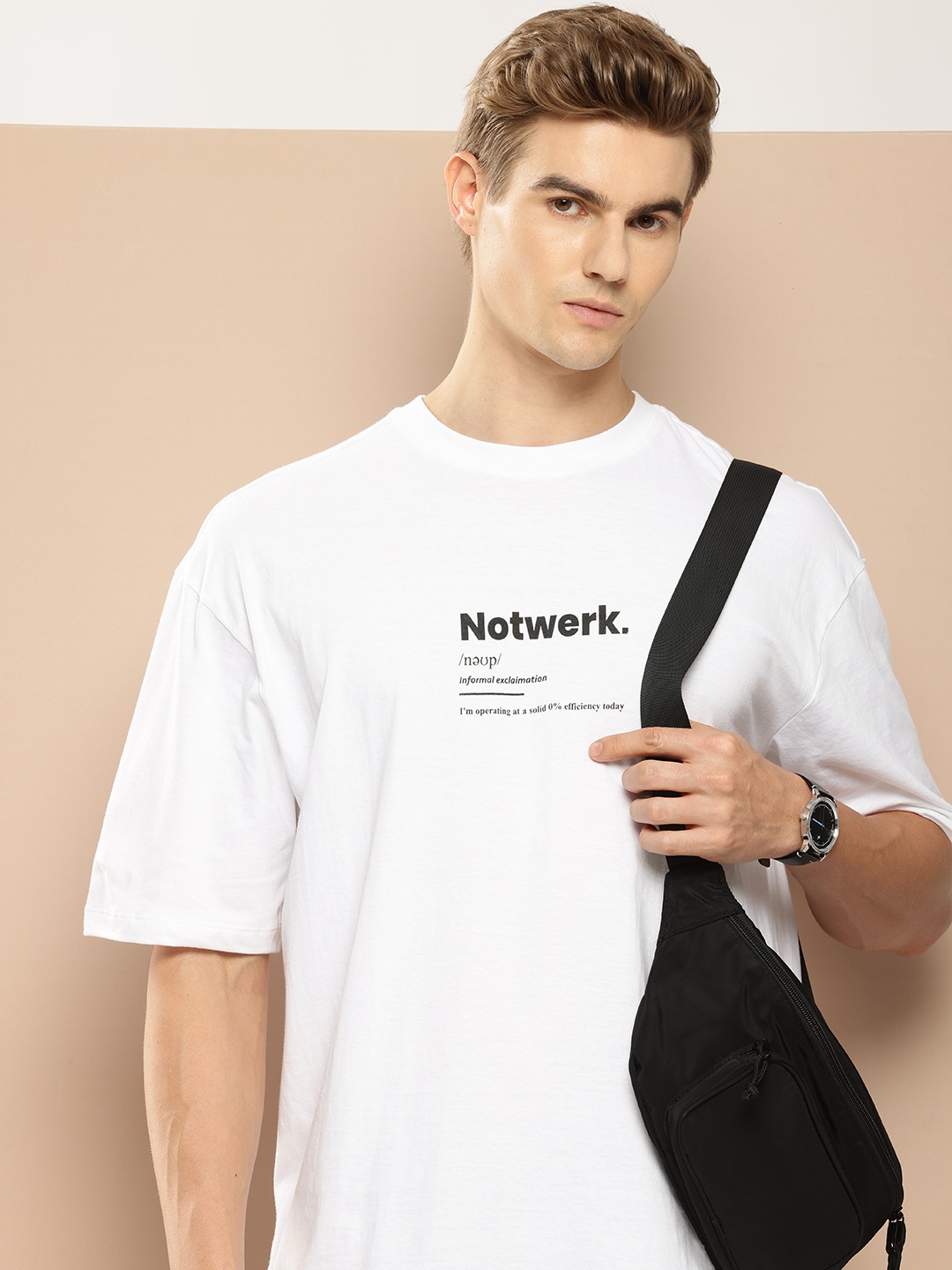 

INVICTUS Pure Cotton Typography Printed Drop-Shoulder Sleeves T-shirt, White