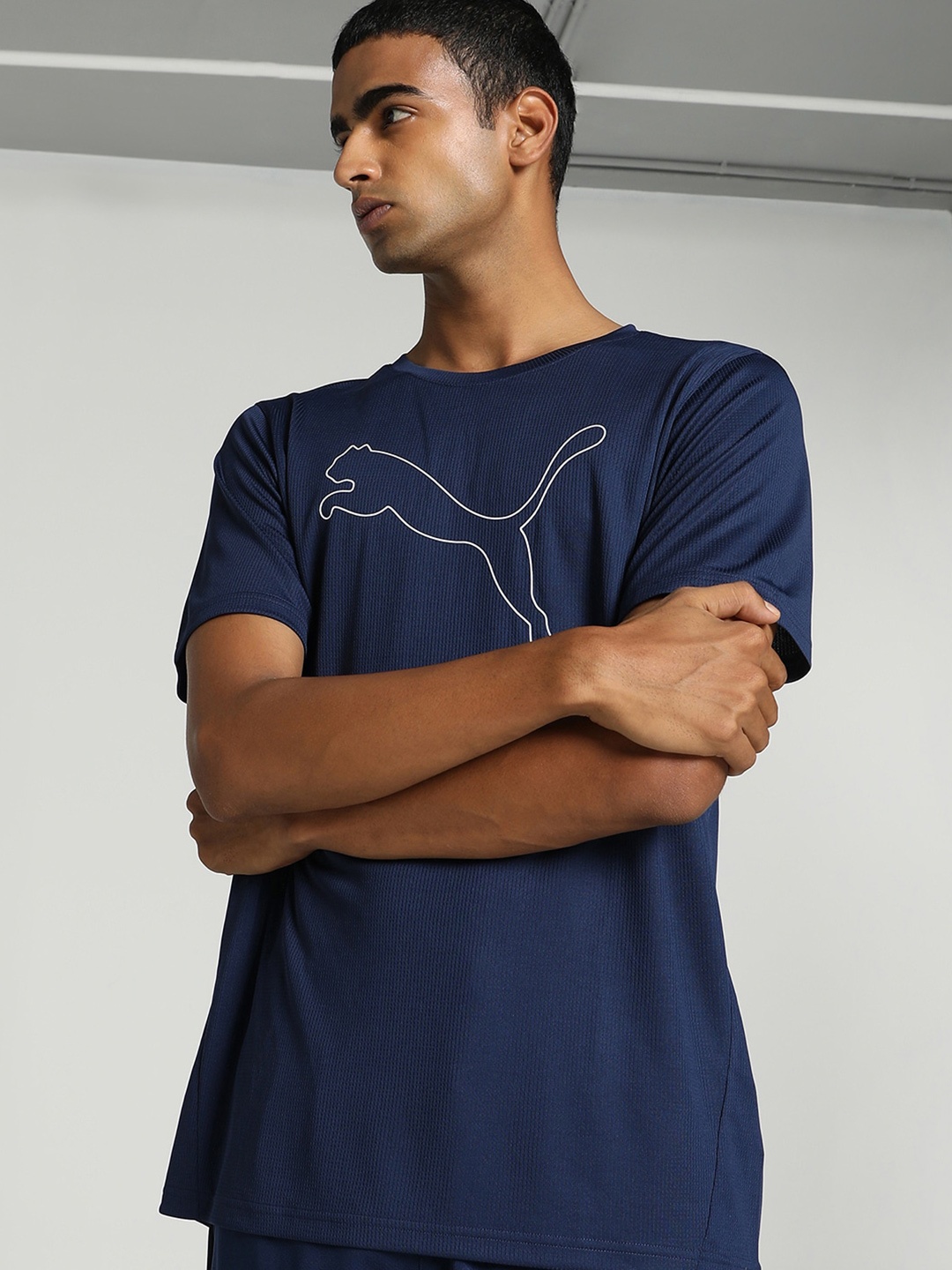 

Puma Brand Logo Printed Performance Cat Training T-shirt, Navy blue