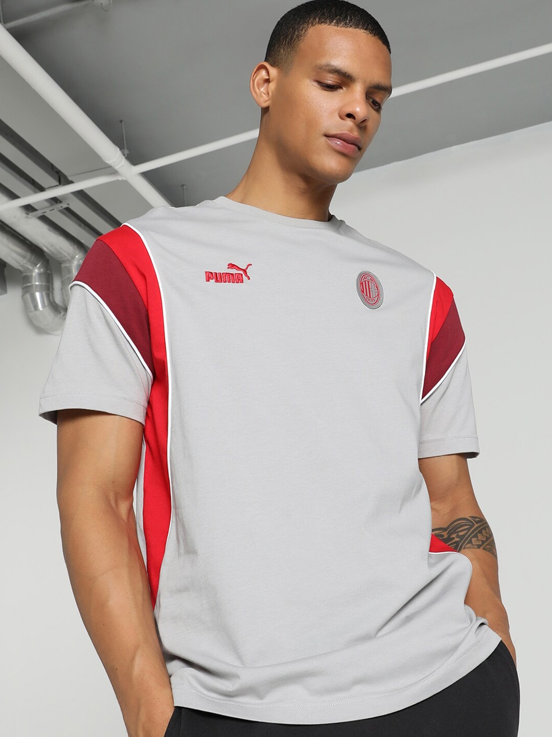 

Puma AC Milan FtblArchive Printed Cotton Football T-shirt, Grey