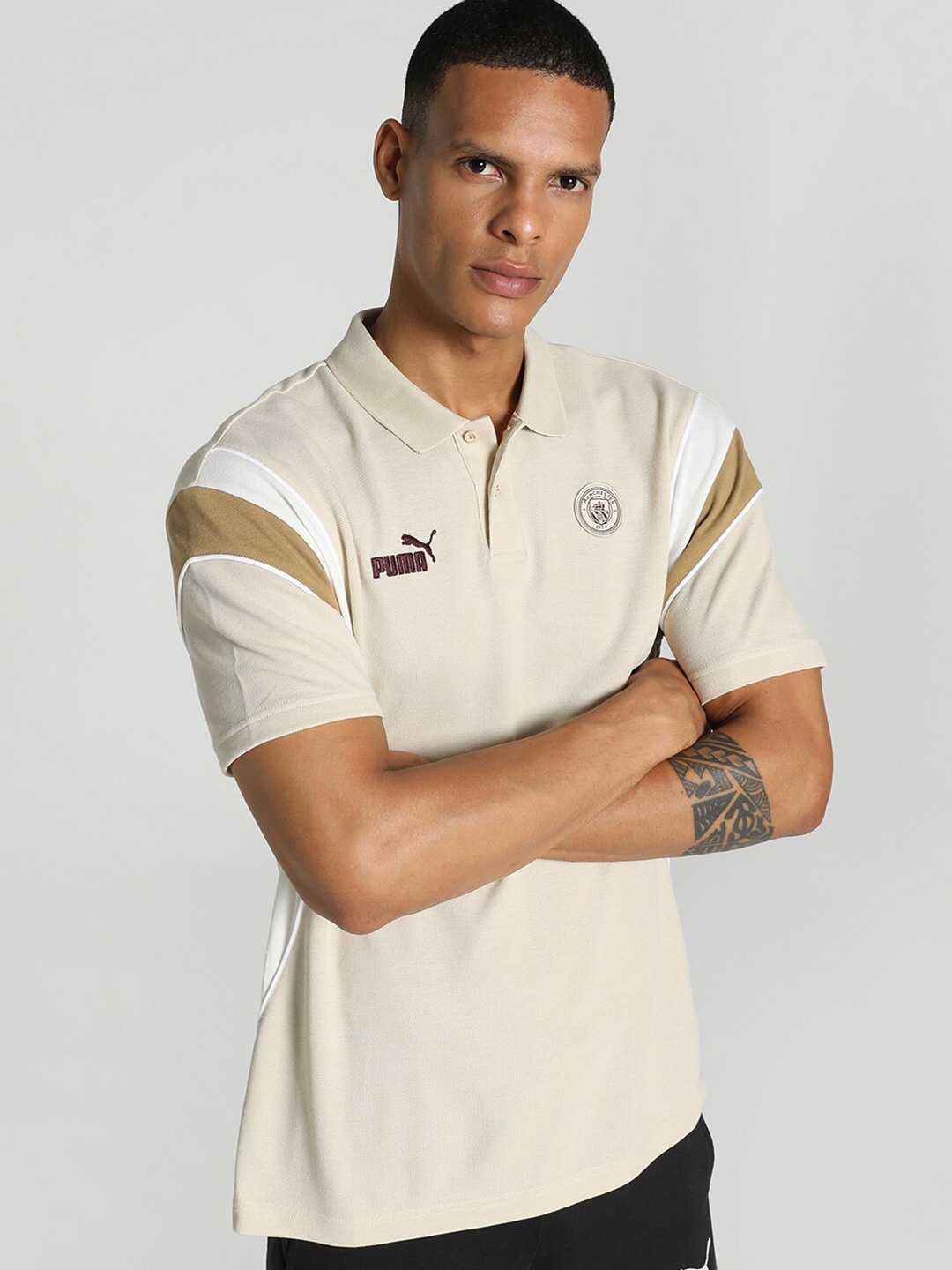 

Puma Manchester City Football Polo Collar Relaxed Fit T-shirt, Beige