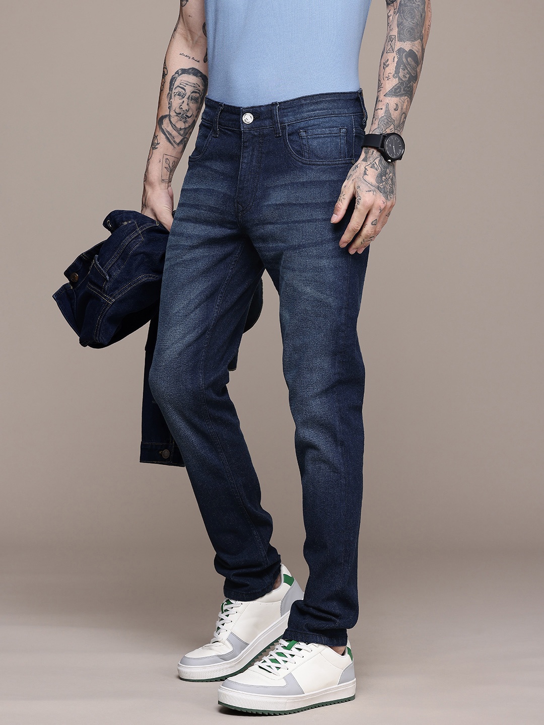 

WROGN Men Slim Fit Light Fade Stretchable Jeans, Blue