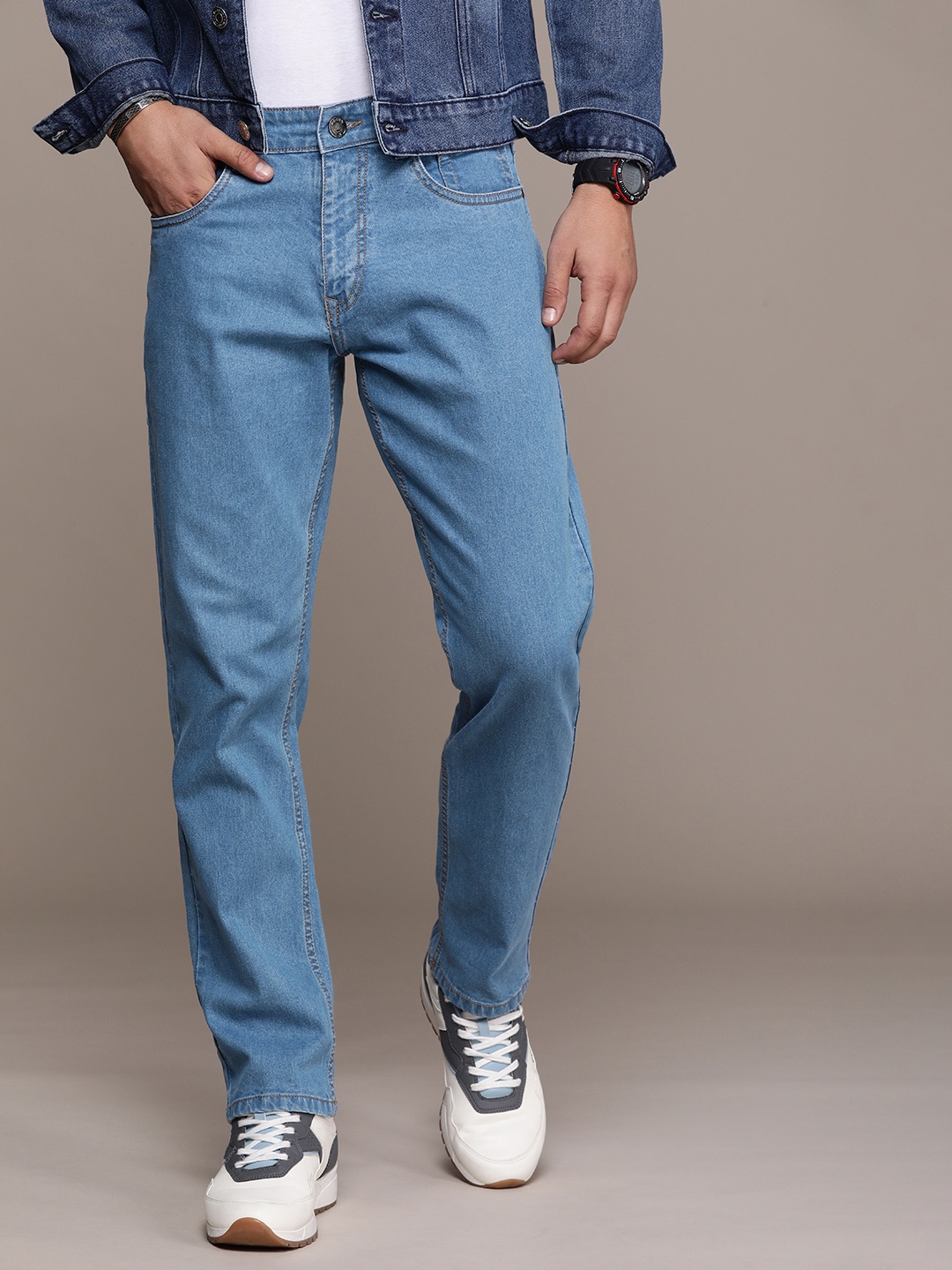 

WROGN Men Straight Fit Stretchable Jeans, Blue