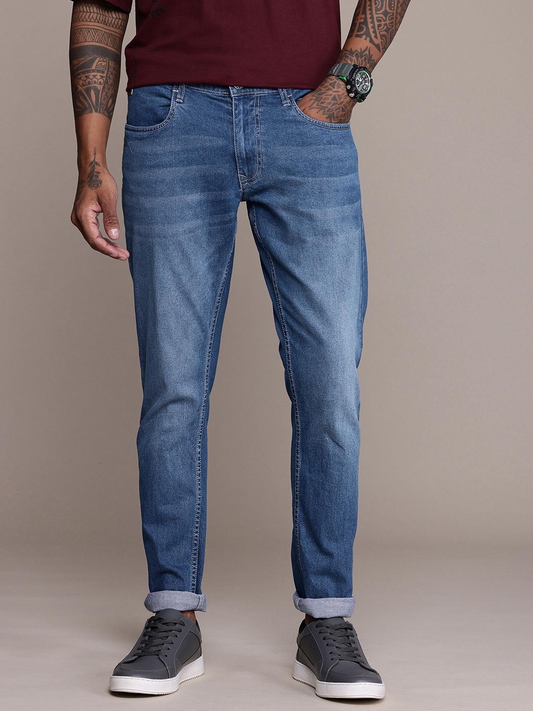 

WROGN Men Slim Fit Heavy Fade Stretchable Jeans, Blue