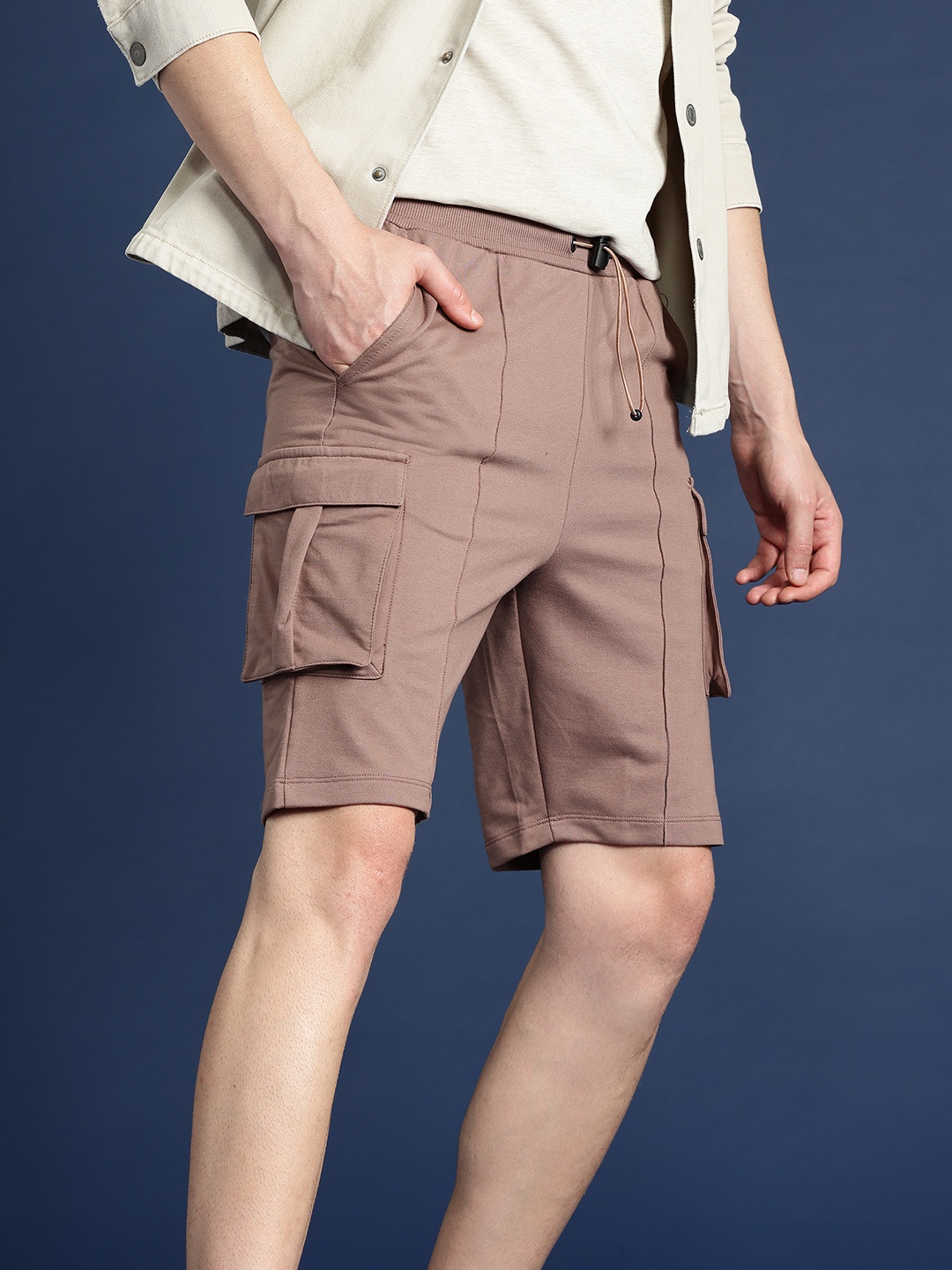 

Mast & Harbour Men Knit Cargo Shorts, Brown