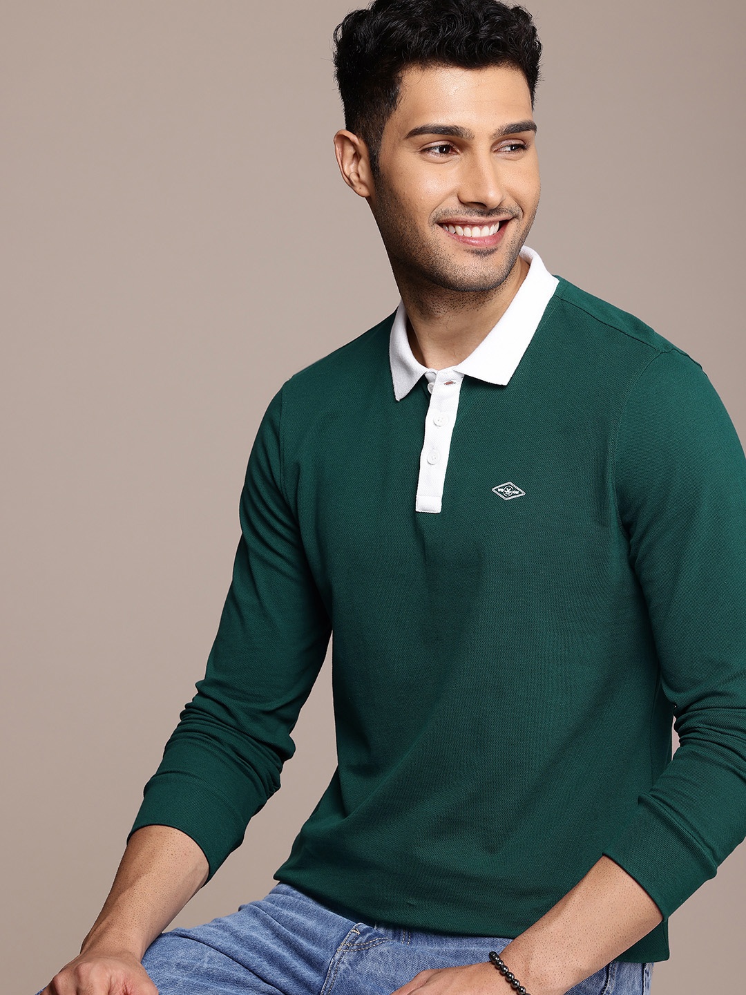 

WROGN Polo Collar Pure Cotton T-shirt, Green