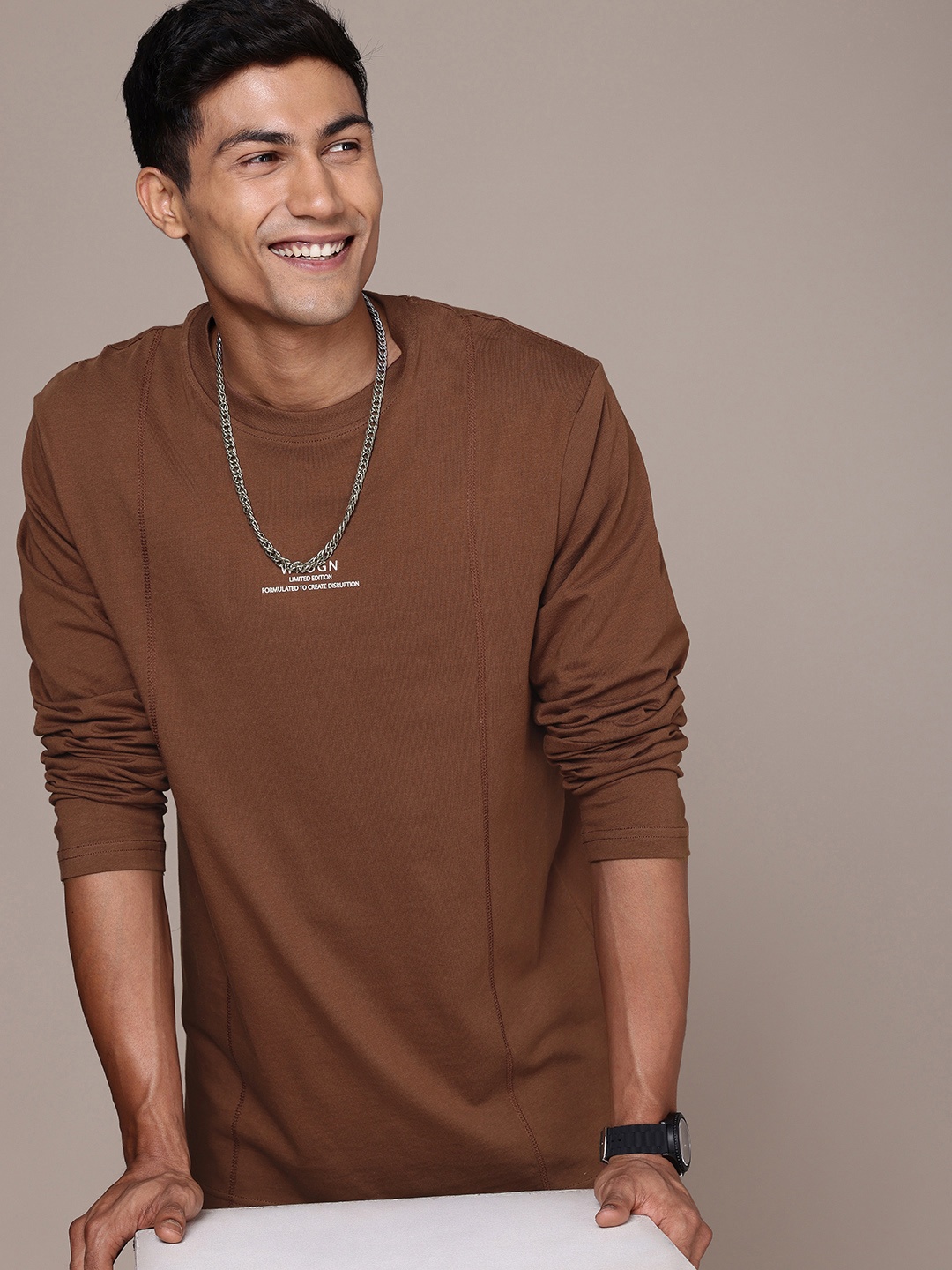 

WROGN Comfort Fit Pure Cotton T-shirt, Brown