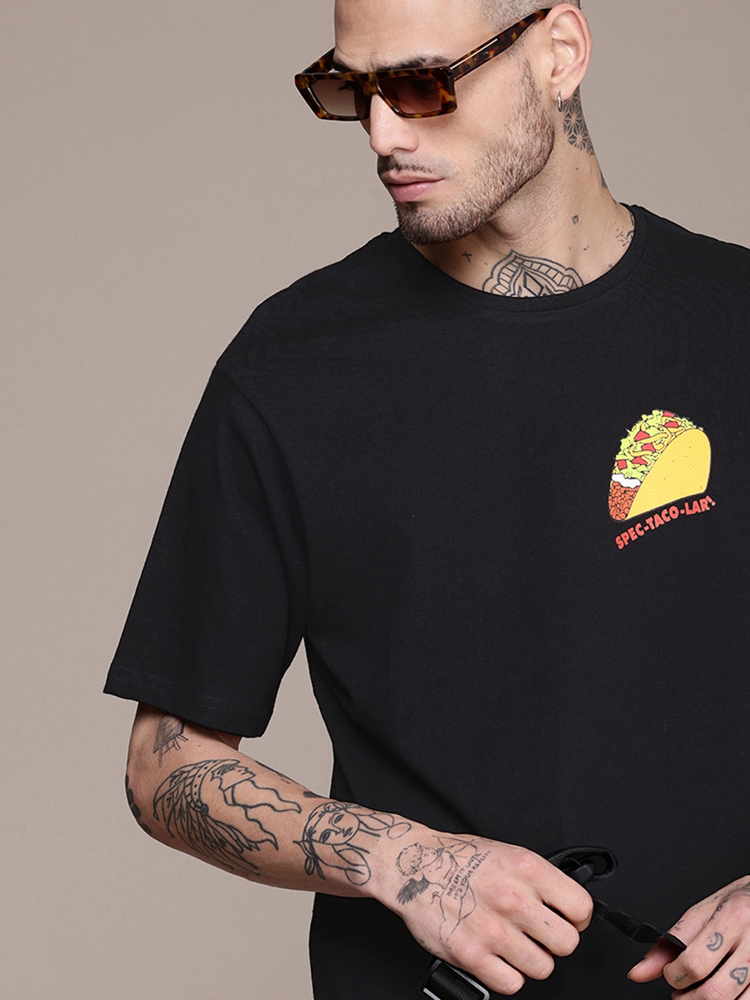 

WROGN Men Pure Cotton T-shirt, Black
