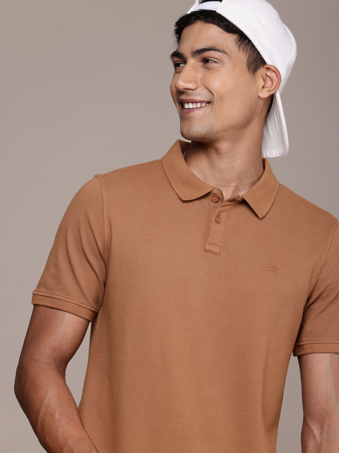 

WROGN Pure Cotton Polo Collar Casual T-shirt, Brown