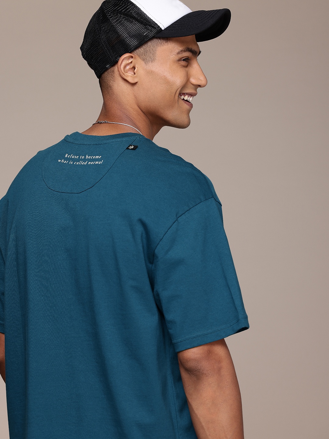 

WROGN Men Drop-Shoulder Sleeves Pure Cotton T-shirt, Teal