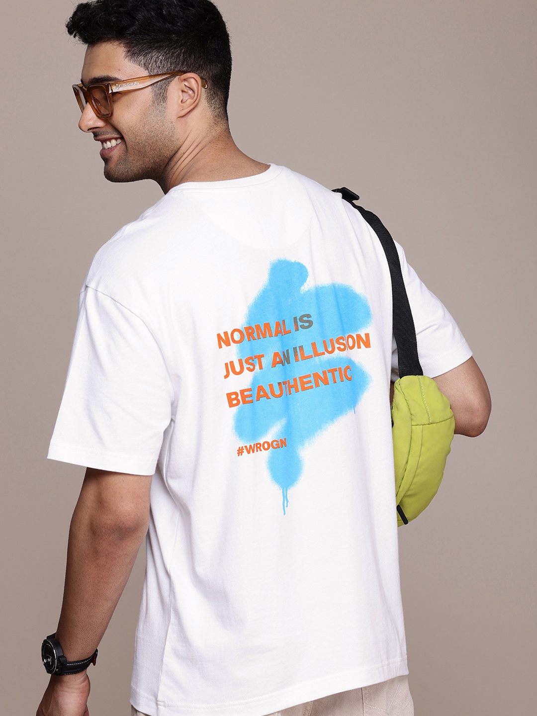 

WROGN Typography Printed Pure Cotton Oversized T-shirt, White