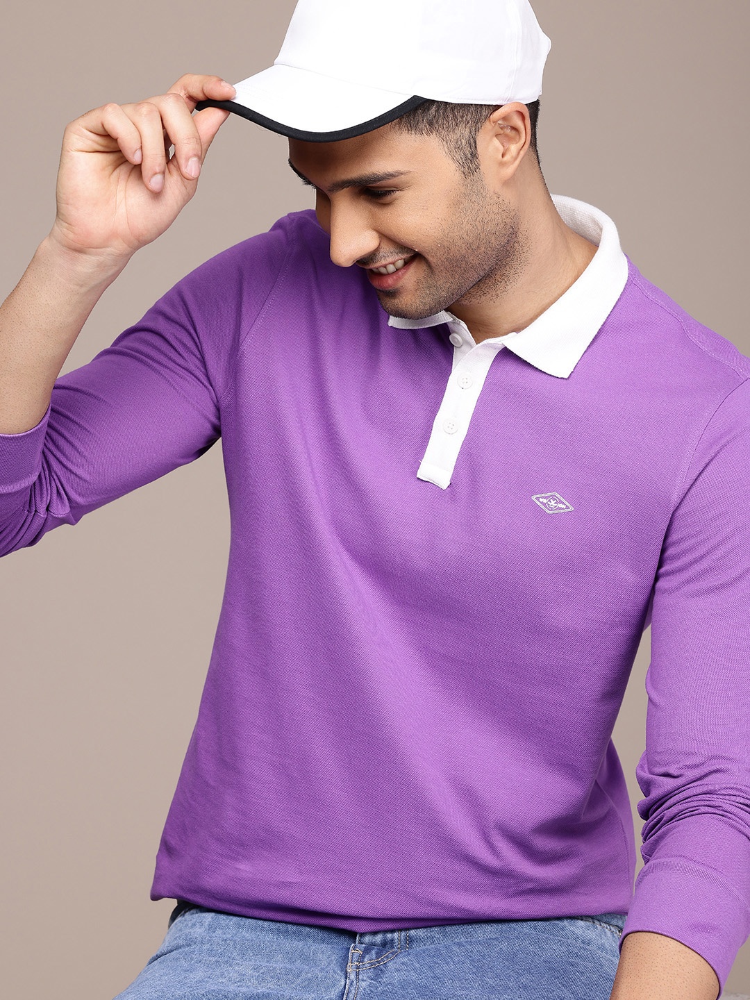 

WROGN Polo Collar Pure Cotton T-shirt, Purple
