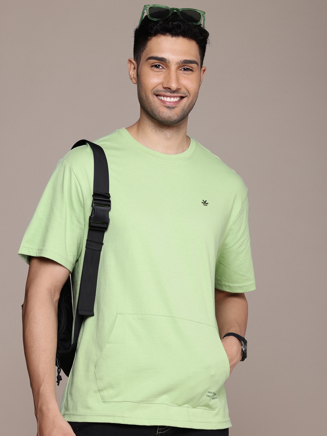 

WROGN Drop-Shoulder Sleeves Pure Cotton Oversized T-shirt, Green