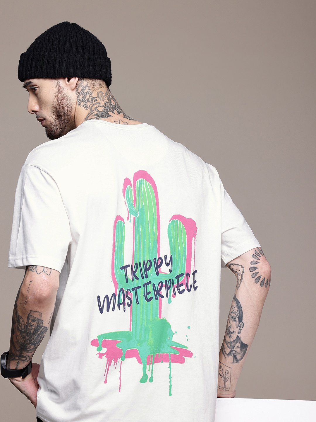 

WROGN Pure Cotton Graphic Printed Drop-Shoulder Sleeves Oversized T-shirt, White