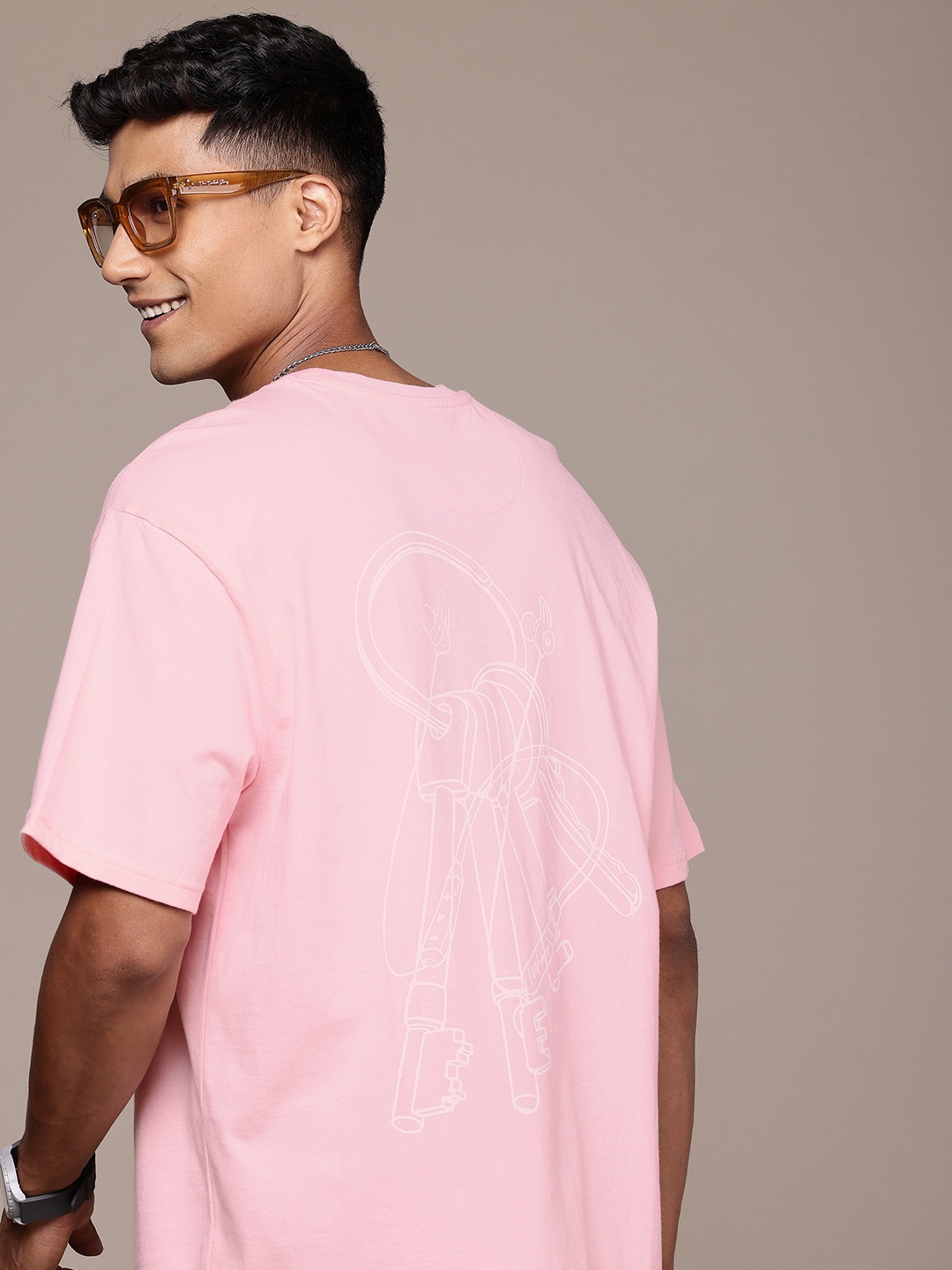 

WROGN Typography Printed Drop-Shoulder Sleeves Pure Cotton Oversized T-shirt, Pink