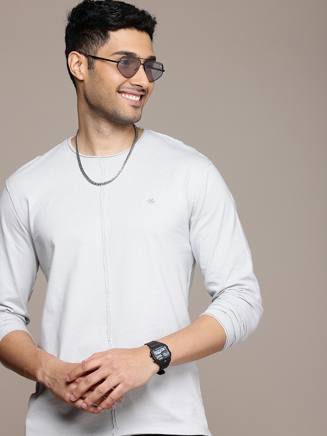 

WROGN Comfort Fit Pure Cotton T-shirt, Grey