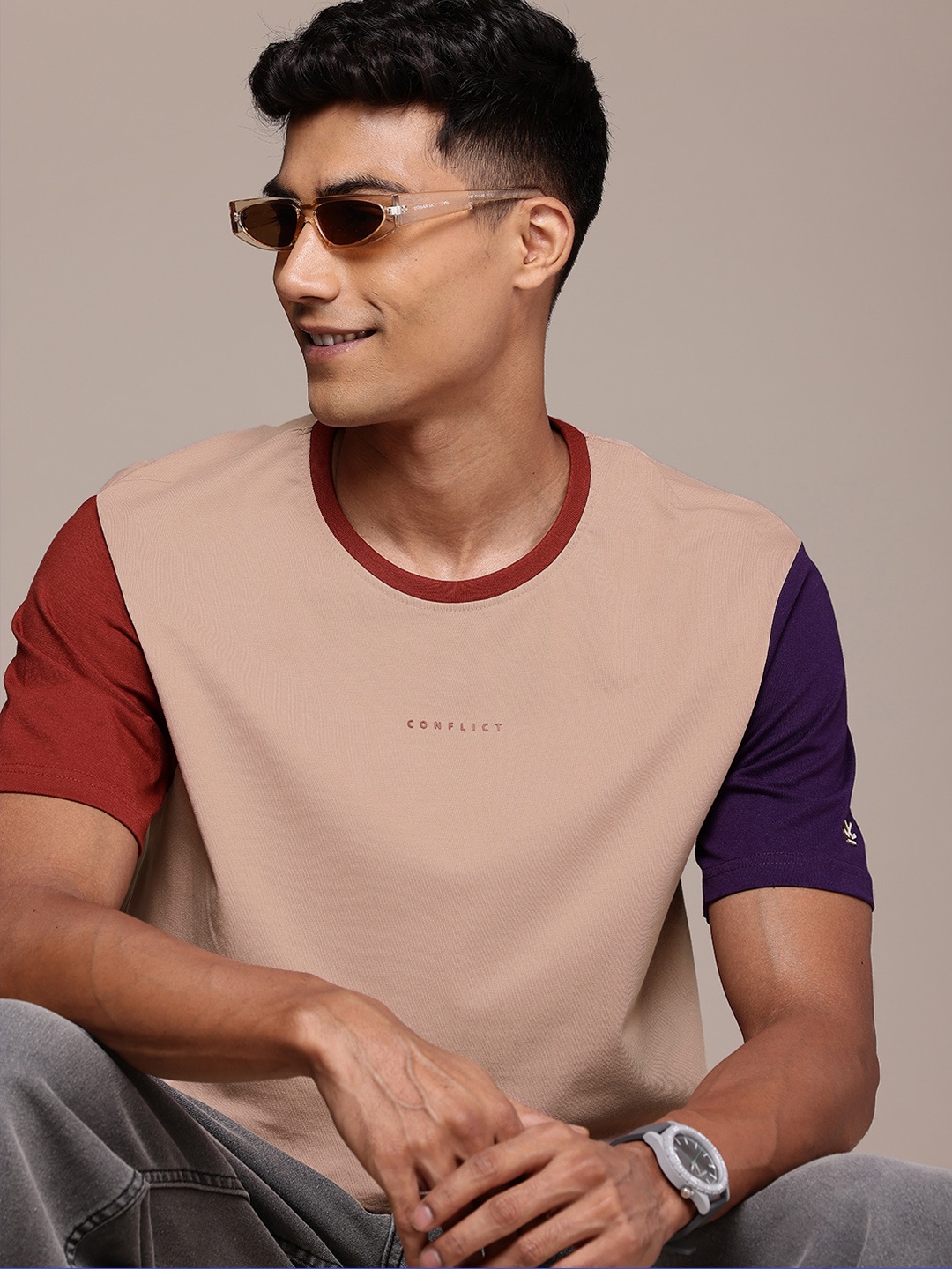 

WROGN Pure Cotton Comfort Fit T-shirt, Beige
