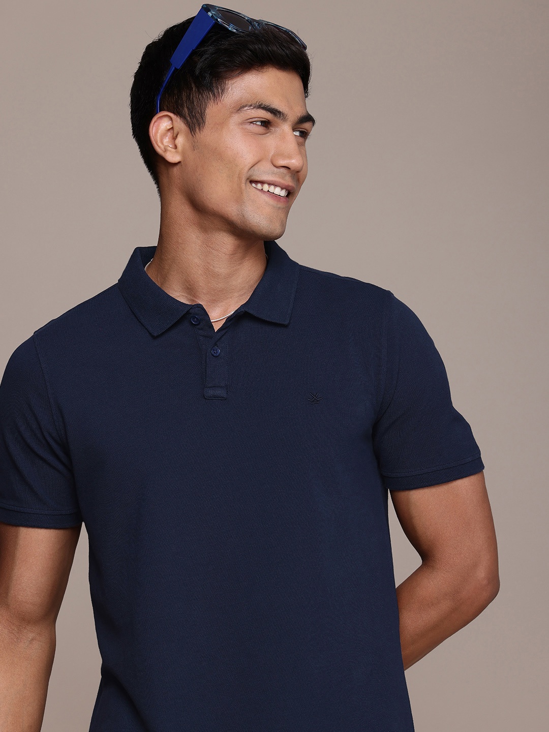 

WROGN Pure Cotton Polo Collar Casual T-shirt, Navy blue