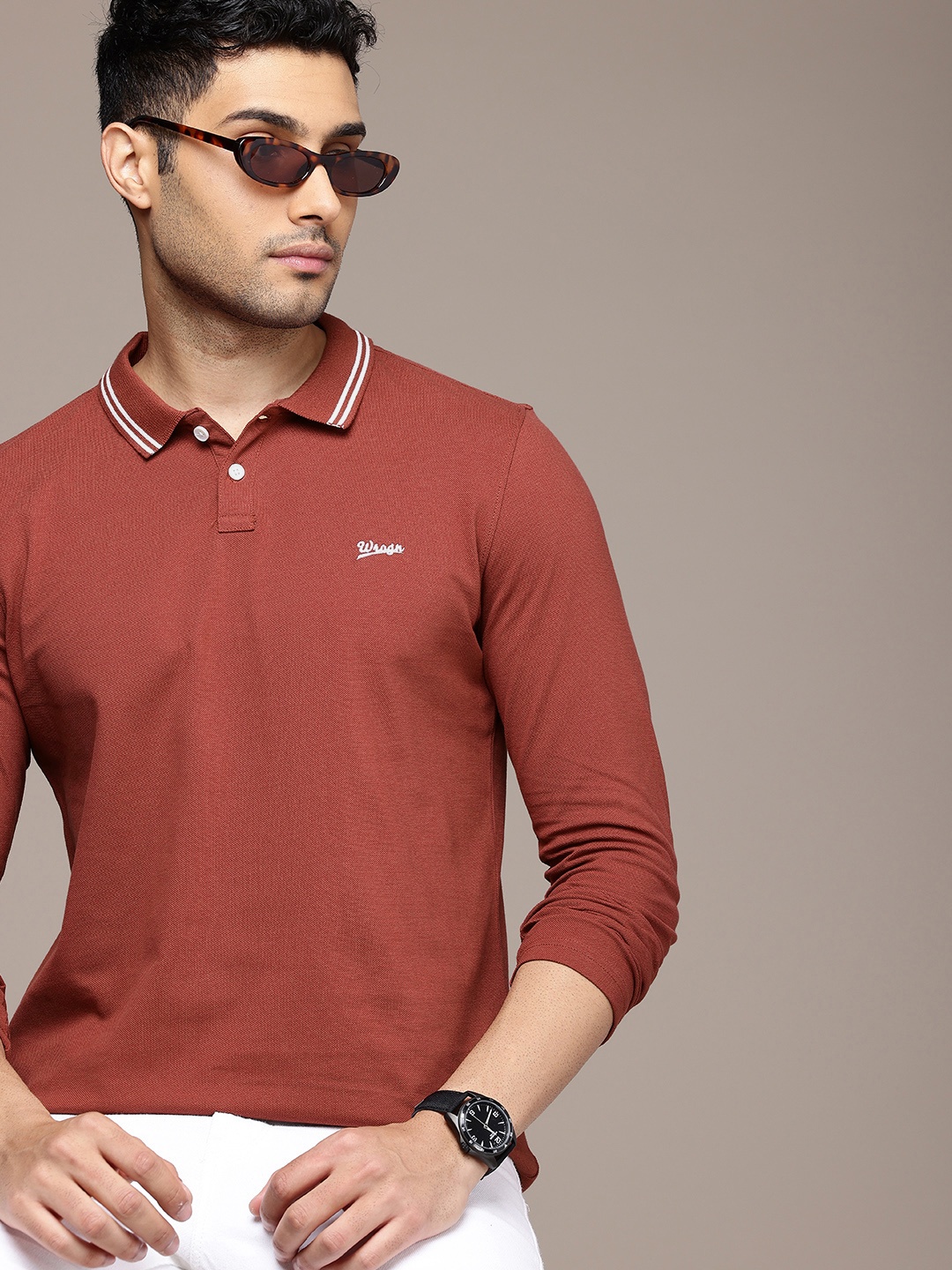 

WROGN Polo Collar Pure Cotton T-shirt, Brown