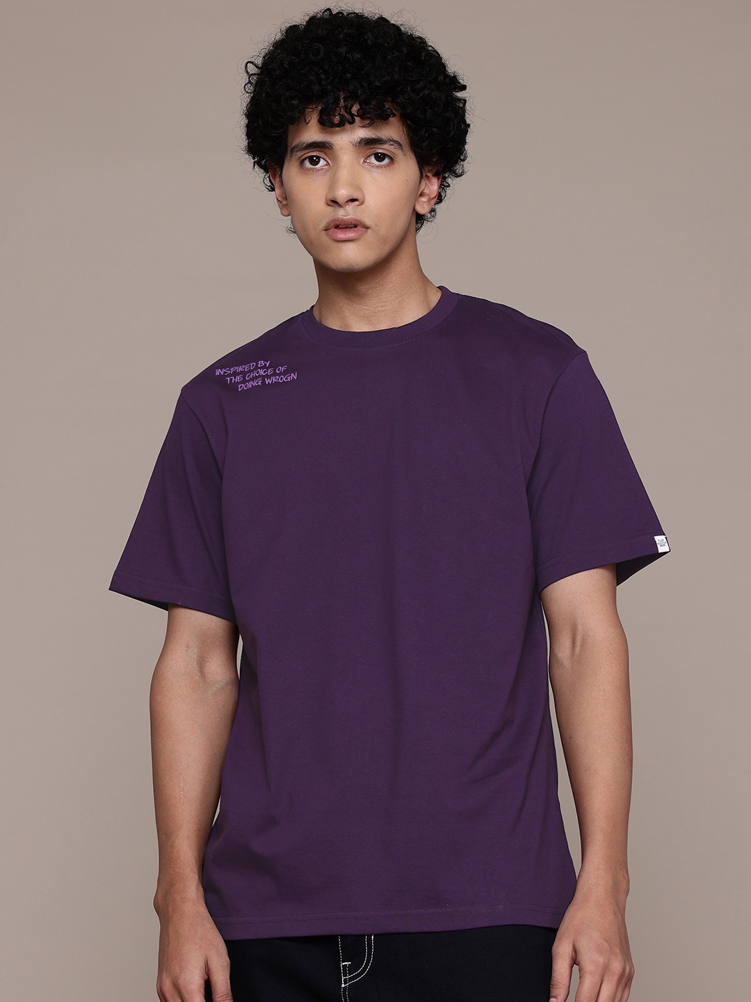 

WROGN Pure Cotton T-shirt, Purple