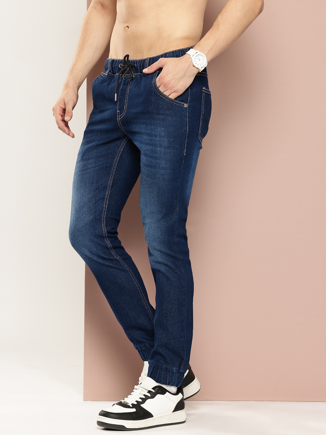 

Harvard Men Jogger Light Fade Jogger Style Jeans, Navy blue