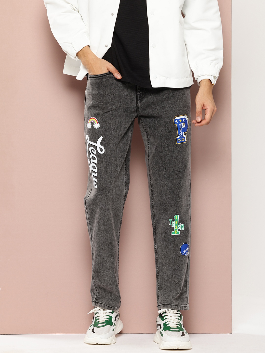 

Harvard Men Relaxed Fit Printed Stretchable Jeans, Grey