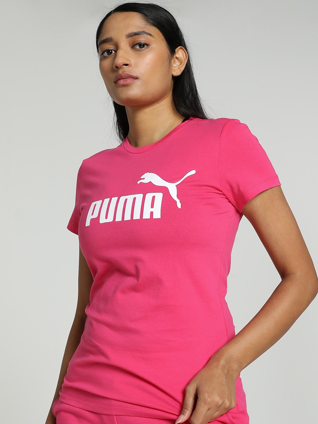 

Puma Essentials Logo Printed Cotton T-shirt, Pink