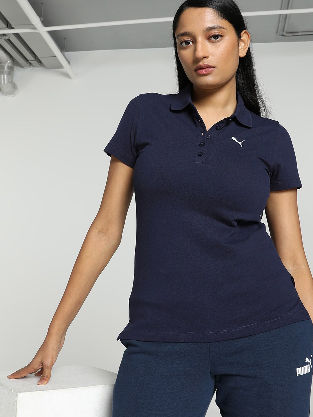 

Puma Regular Fit Polo Collar Cotton T-shirt, Navy blue