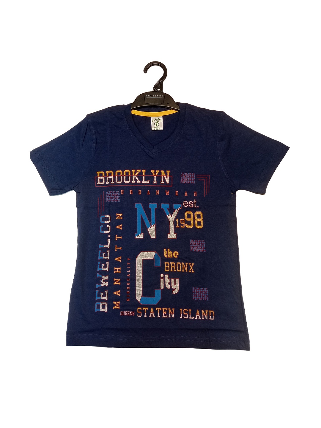 

BAESD Boys Typography Printed V-Neck T-shirt, Navy blue