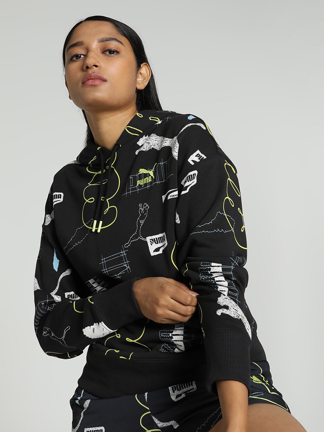 

Puma CLASSICS BRAND LOVE Printed Hooded Cotton Sweatshirt, Black