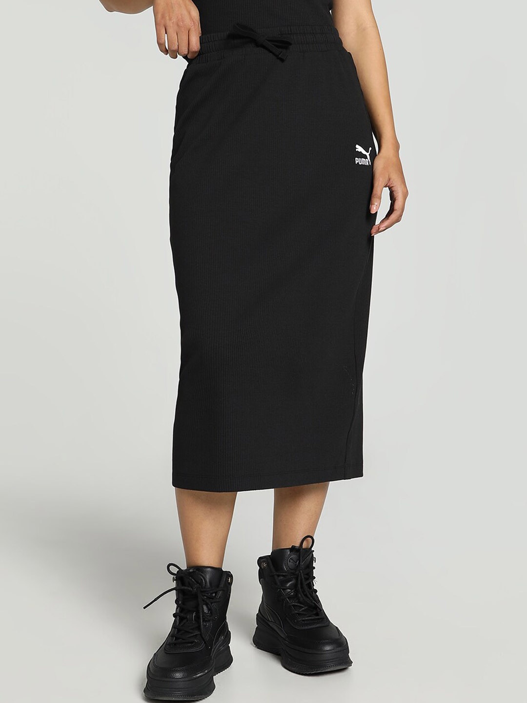

Puma Women CLASSICS Ribbed Pure Cotton Midi Skirt, Black