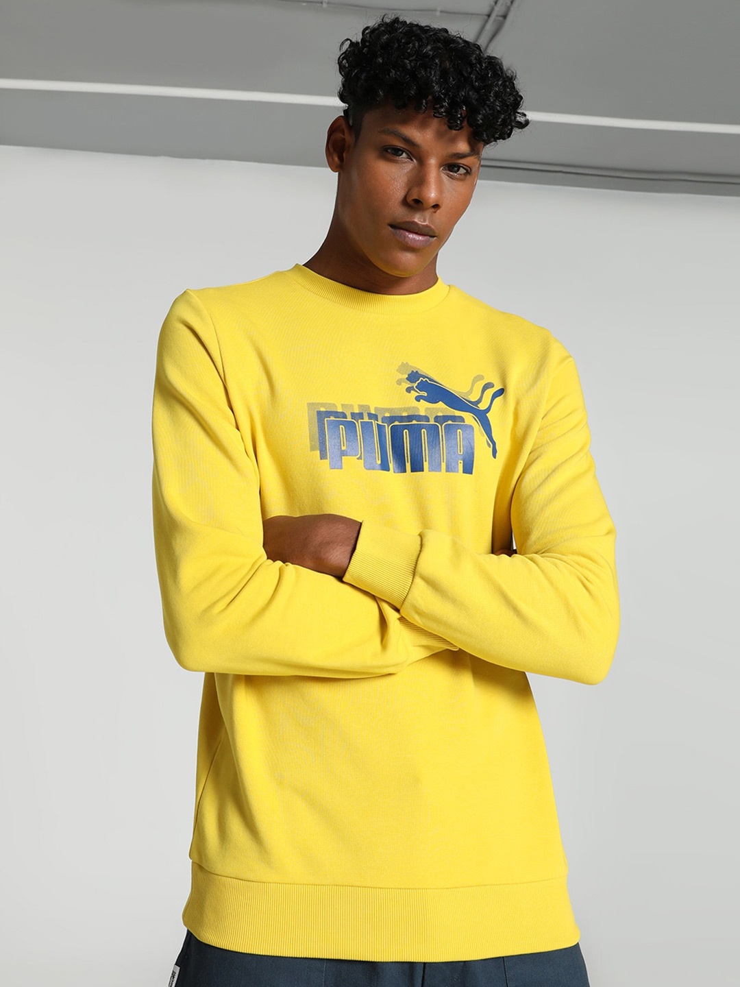 

Puma Brand Logo Graphic Printed Crew-Neck Sweatshirt, Yellow