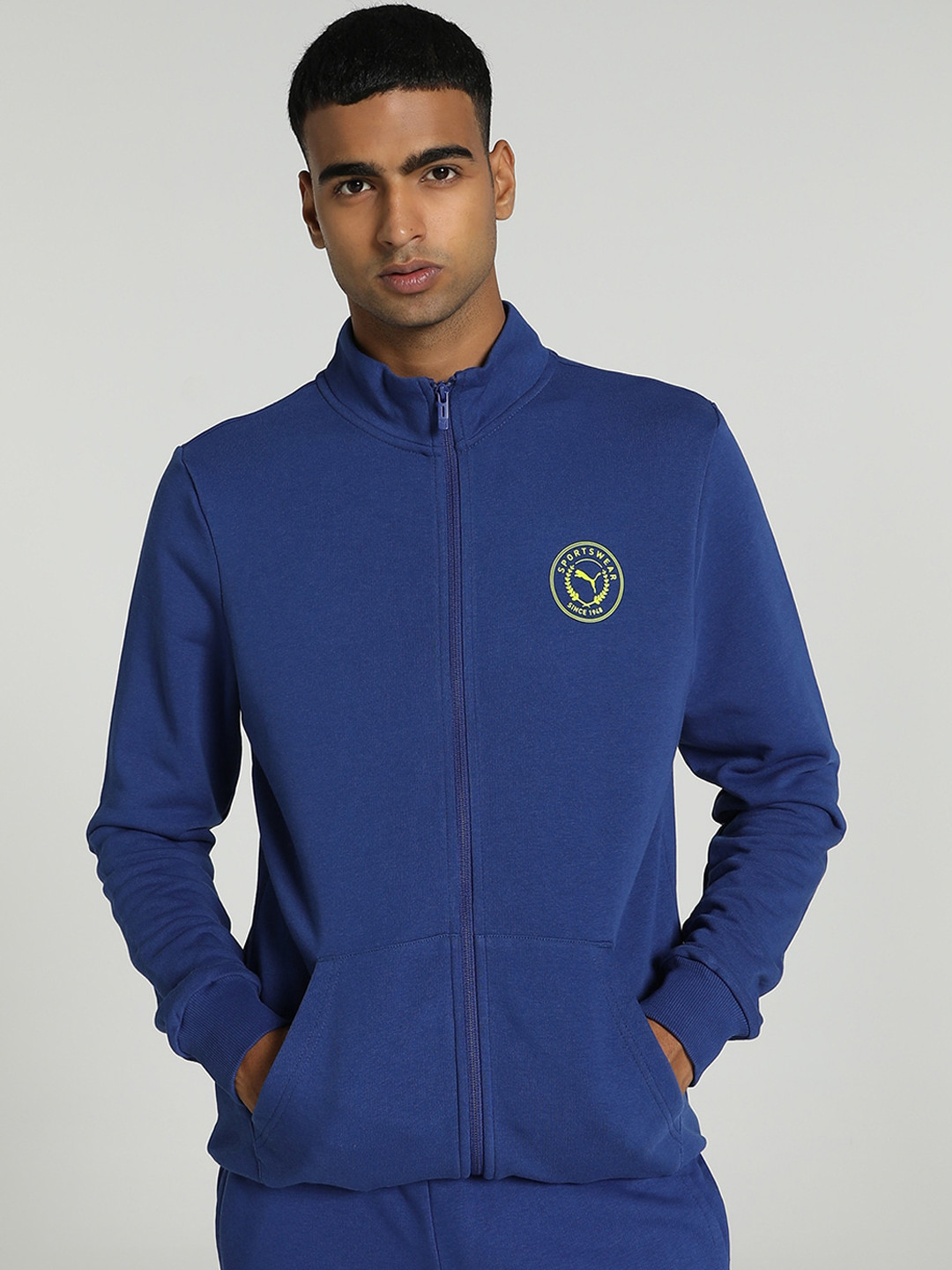 

Puma Varsity Graphic Printed Full-Zip Cotton Sporty Jacket, Blue