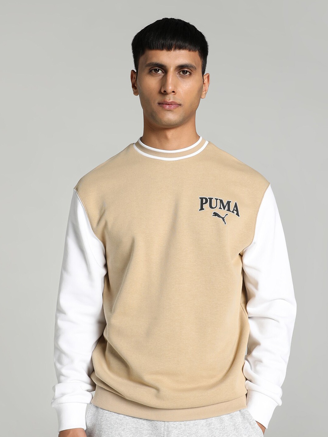 

Puma Colour blocked Cotton Pullover Sweatshirt, Beige