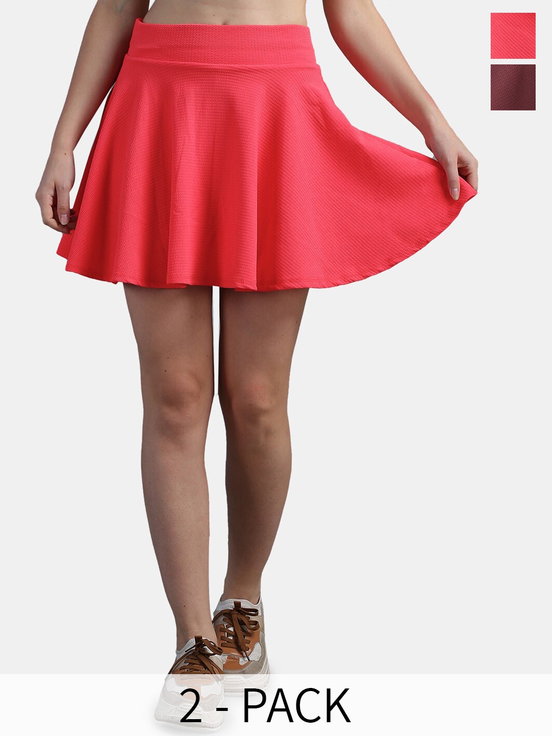

N-Gal Stretchable Flared Casual Skater Short Mini Skirt, Pink